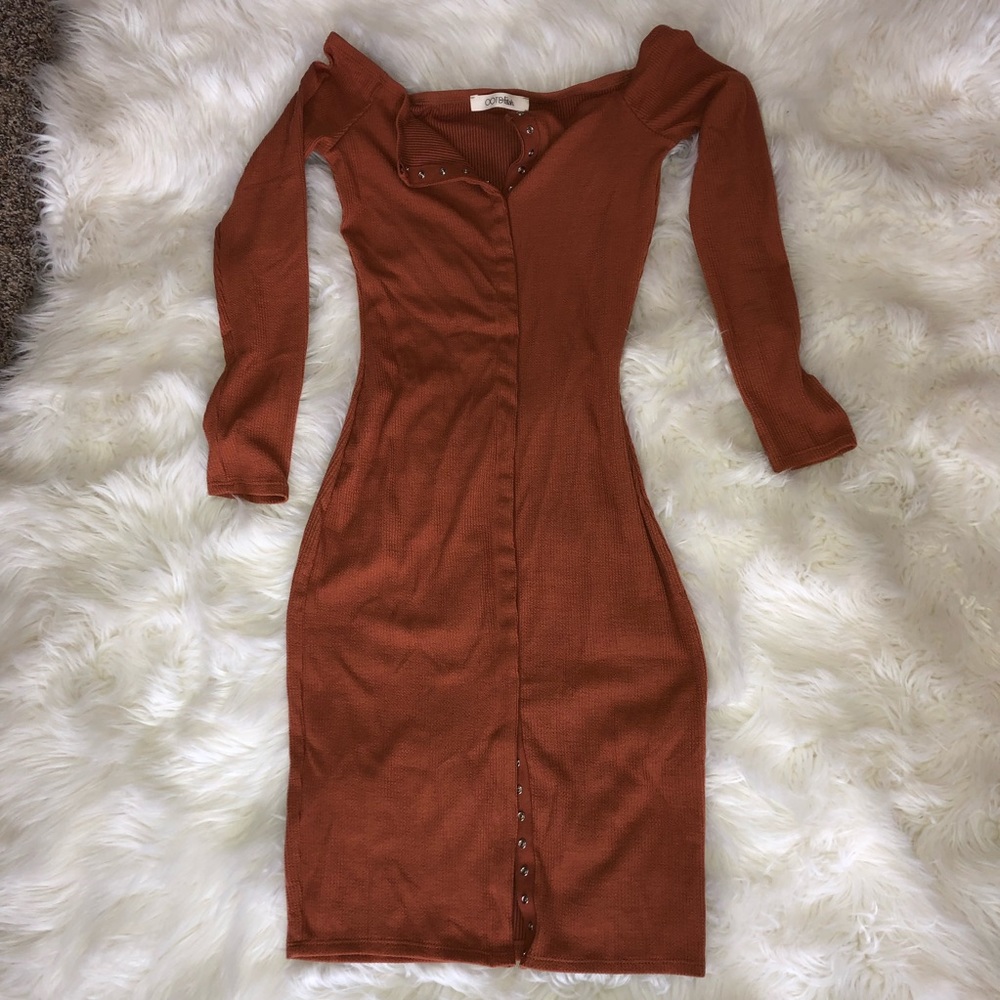 Orange button up long sleeve dress orange